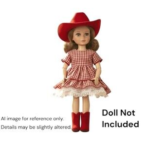 Dorothy Starling 8” Doll Cowgirl Outfit Gingham Dress Hat Boots Western 4pc Set